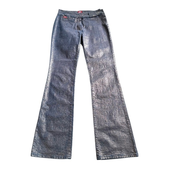 Miss Sixty Metallic Flared Low Cut Belted Y2K Vintage 90’s Jeans Size 29